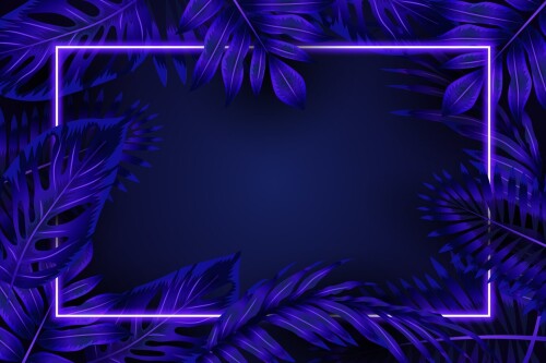 realistic leaves with blue neon frame 23 2148446003