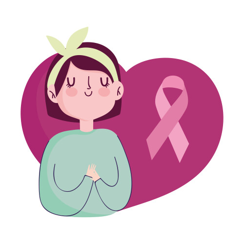 breast cancer awareness month portrait girl ribbon in heart vector and illustration