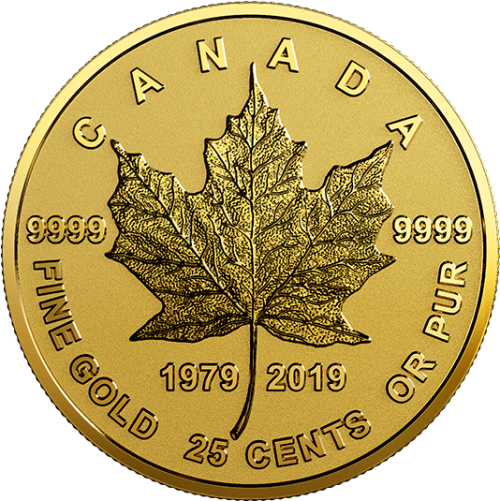 5 G Pure Gold Coin 25 Cent Maple Leaf Gold 2019