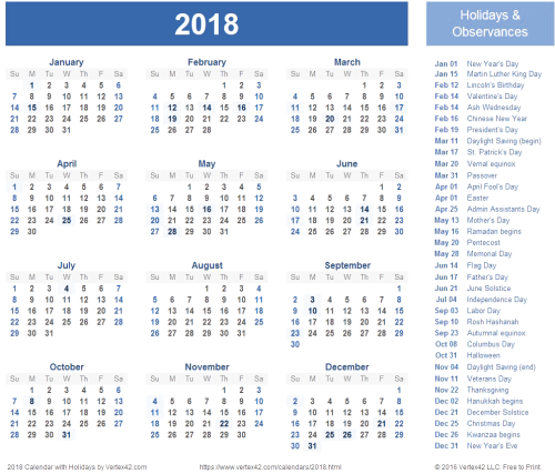 2018 Calendar Transparent Background 2018 Calendar With Holidays Usa