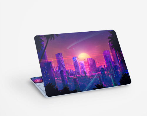 laptopskin 5 futuristic city sunset vaporwave synthwave digital art 4k wallpaper uhdpaper.com 823@3@