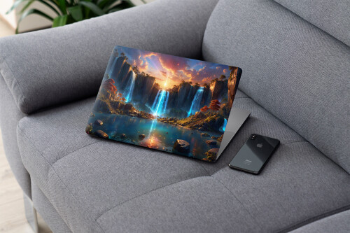 laptop skin3 waterfall sky sunrise scenery digital art 4k wallpaper uhdpaper.com 817@3@a