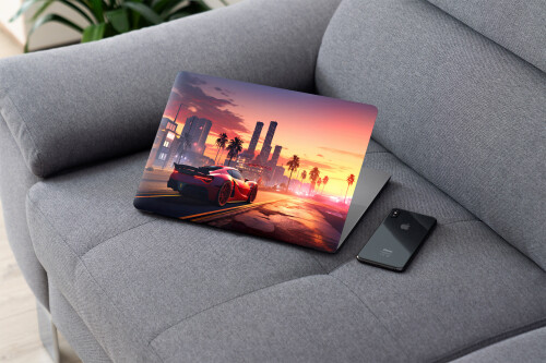 laptop skin3 sunset city sports car road scenery 4k wallpaper uhdpaper.com 134@3@a