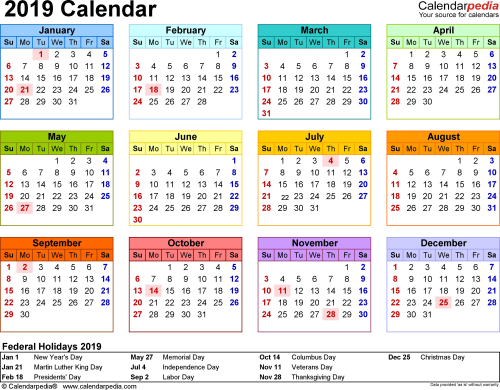 2019 Calendar Png Transparent 2019 Calendar With Holidays Usa