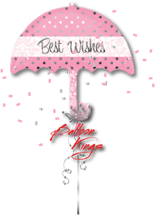 Best Wishes Pink Umbrella 30" Best Wishes Umbrella Supershape Mylar Balloons