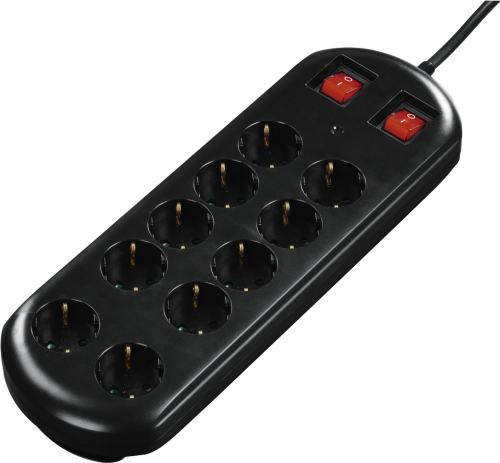 10 way Power Strip, 2 Switches, Black, 2 M Steckdosenleiste 10 fach 2 Schalter Schwarz 2 M Hardwaree