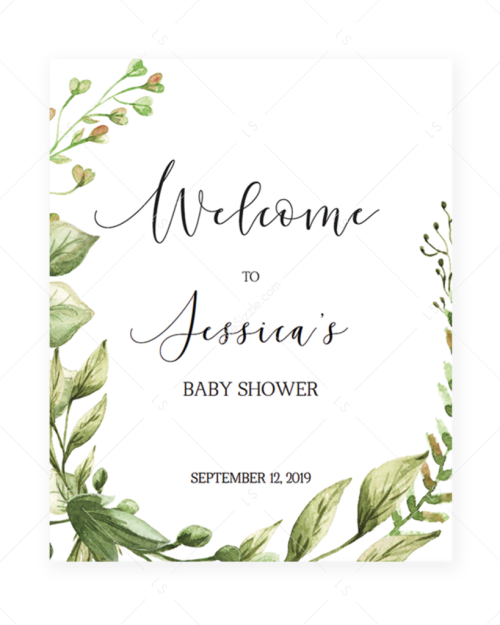 Welcome To Baby Shower Sign Editable Pdf Template Green Baby Shower