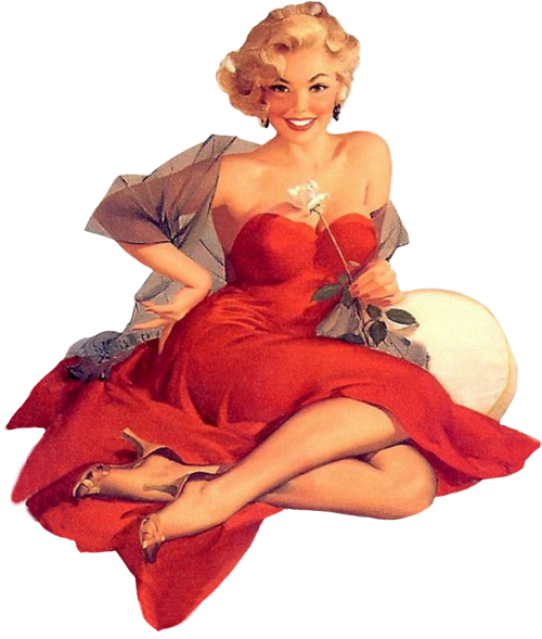 Vintage Clip Art Women In Red Retro Pin Up Elvgren Christmas