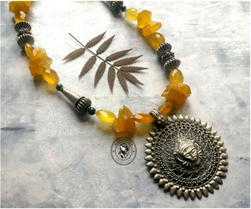 {surendri} Yellow Chalcedony, Green Jade, Sterling