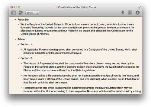 An Omni Outliner Document Containing The Constitution Document Outline Pages