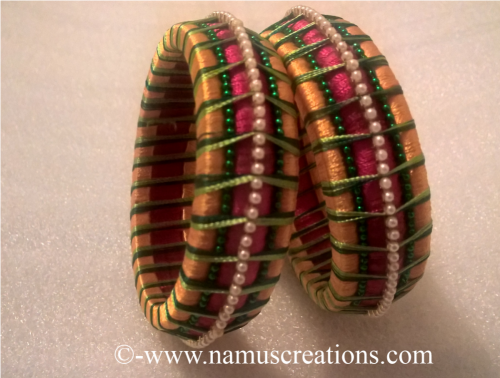 Yellow Pink And Green Combination Silk Thread Bangles Handmade Silk Thread Bangles Png