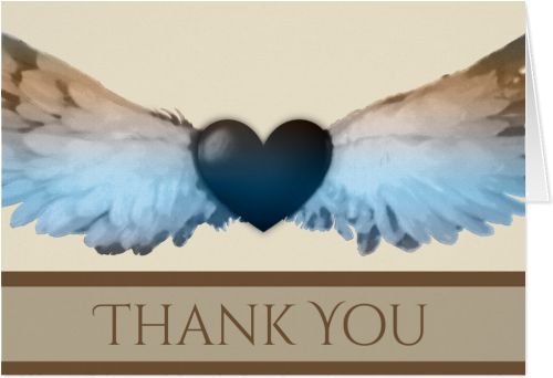 Watercolor Angel Wings & Heart Thank You Note Card Heart Thank You Note Card