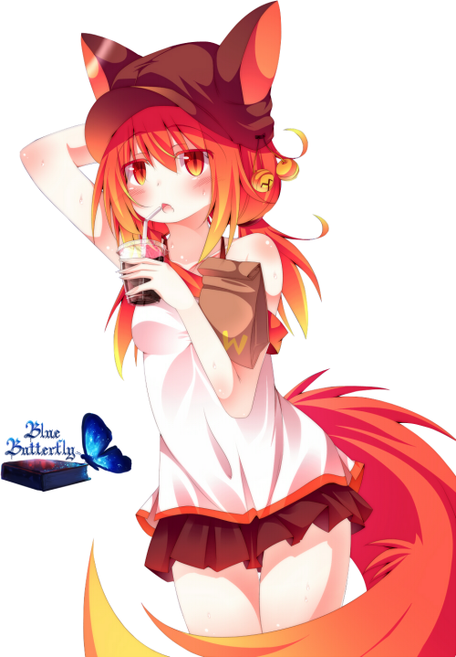 #8 Anime Fox Girl Render By Butterfly Blue B Red Anime Fox Girl