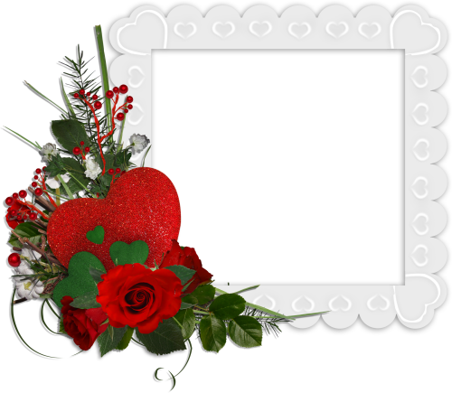 Beautiful White Transparent Frame With Hearts And Red Beautiful Rose Flower Frames