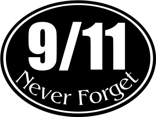 911 Never Forget Black Oval Sticker Circle