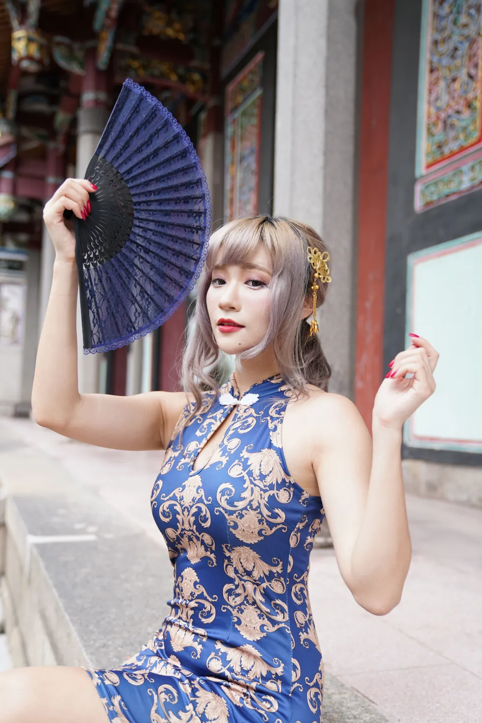[街拍丝足] NO.149 薛凯云 蓝花短旗袍高跟美腿 #街拍丝足、美足#[125P]-042