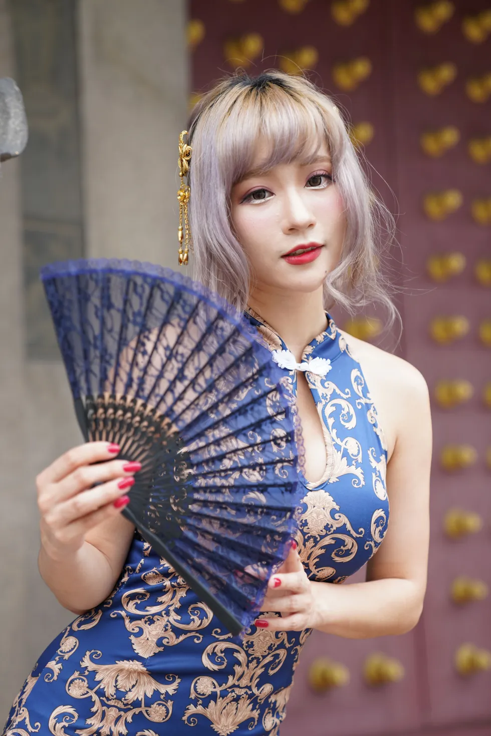 [街拍丝足] NO.149 薛凯云 蓝花短旗袍高跟美腿 #街拍丝足、美足#[125P]-013