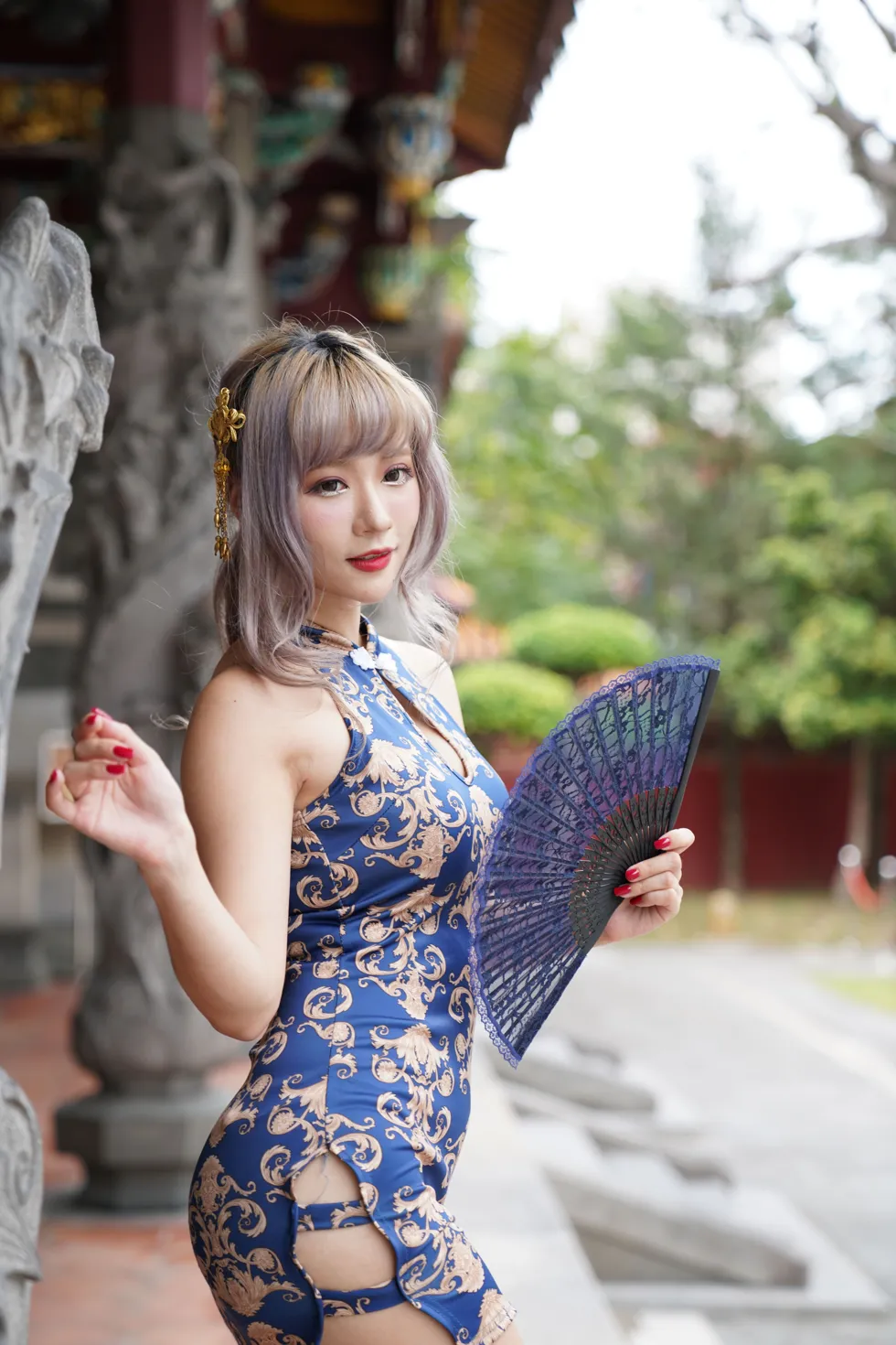 [街拍丝足] NO.149 薛凯云 蓝花短旗袍高跟美腿 #街拍丝足、美足#[125P]-008