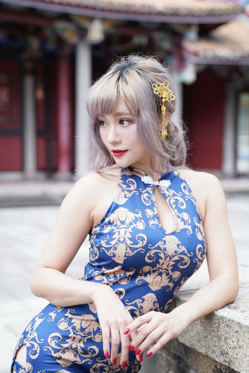 [街拍丝足] NO.149 薛凯云 蓝花短旗袍高跟美腿 #街拍丝足、美足#[125P]-099