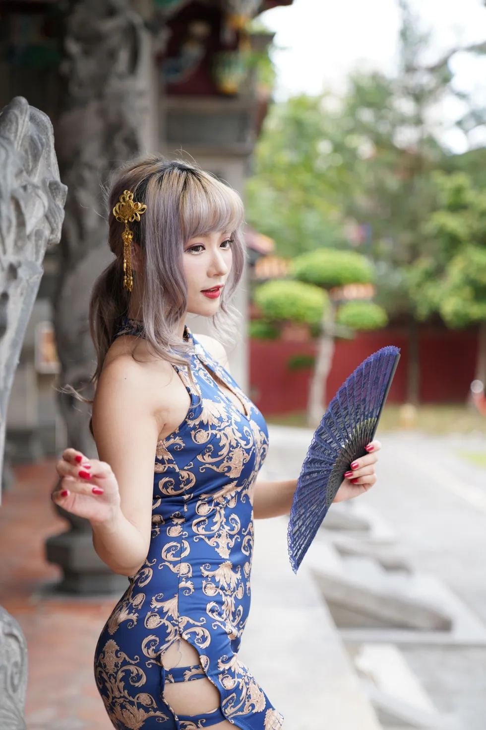 [街拍丝足] NO.149 薛凯云 蓝花短旗袍高跟美腿 #街拍丝足、美足#[125P]-007