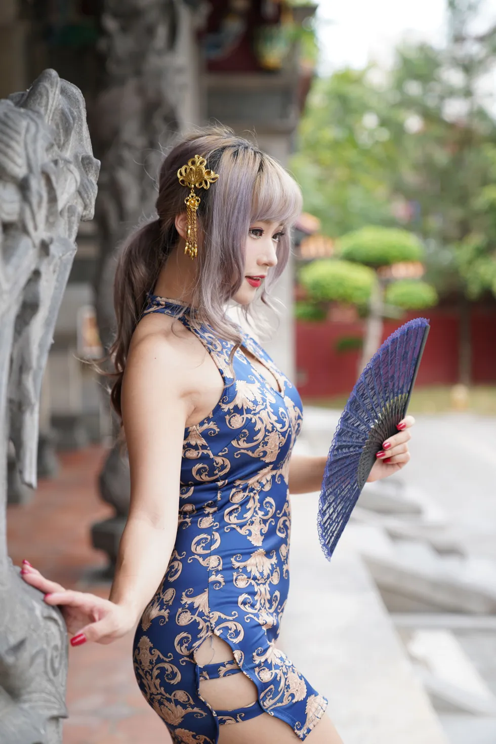 [街拍丝足] NO.149 薛凯云 蓝花短旗袍高跟美腿 #街拍丝足、美足#[125P]-006